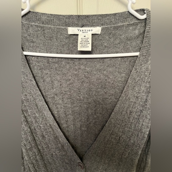 Vertigo Paris‎ Grey Cable Knit V-neck Wool/Angora Blend Tie Cardigan Size Medium - Picture 5 of 7
